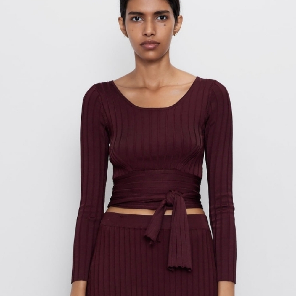 Zara Burgandy Wrap Crop Top